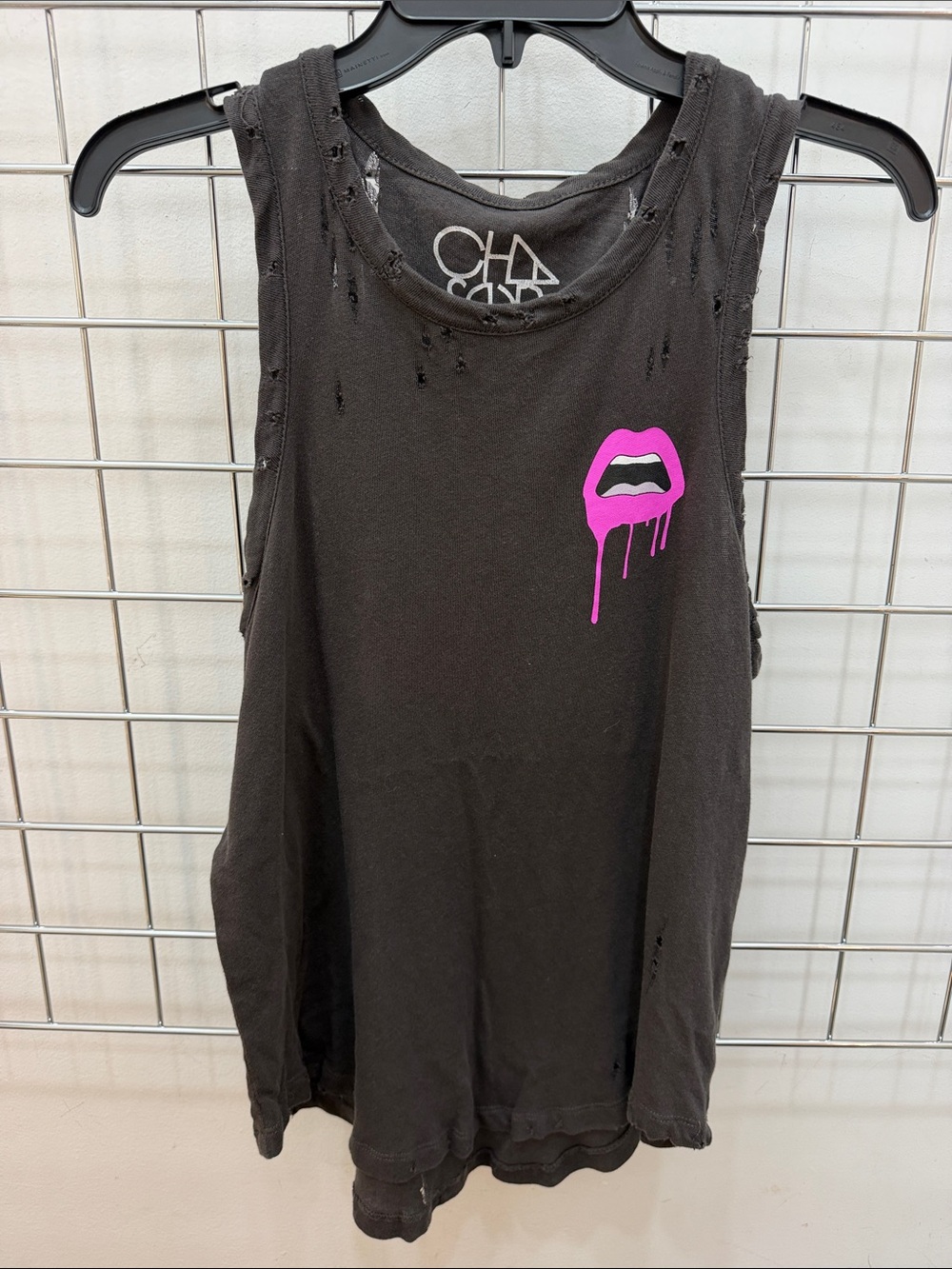 Chaser Brown Tank with Hot Pink Drip Lip Graphic